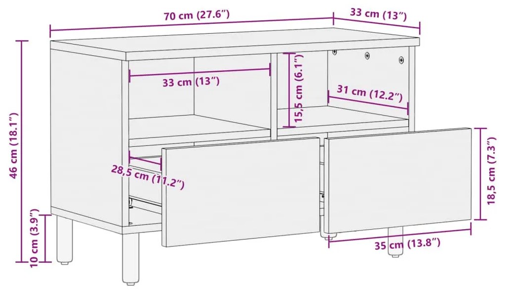 Έπιπλο Τηλεόρασης Μαύρο 70x33x46 εκ. από Επεξεργ. Ξύλο - Μαύρο