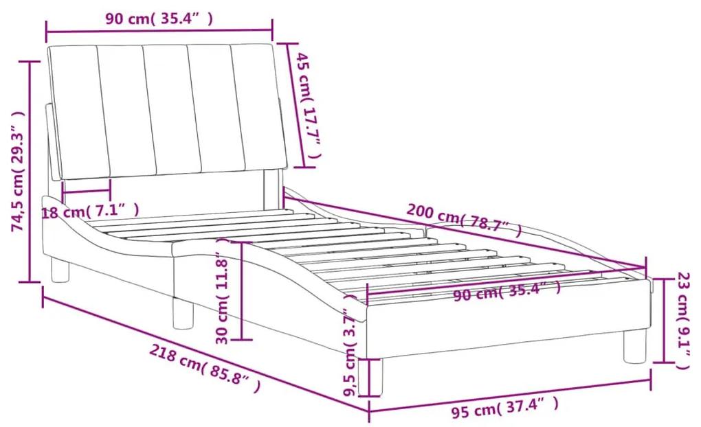 Πλαίσιο Κρεβατιού με Κεφαλάρι Αν. Γκρι 90x200 εκ. Βελούδινο - Γκρι