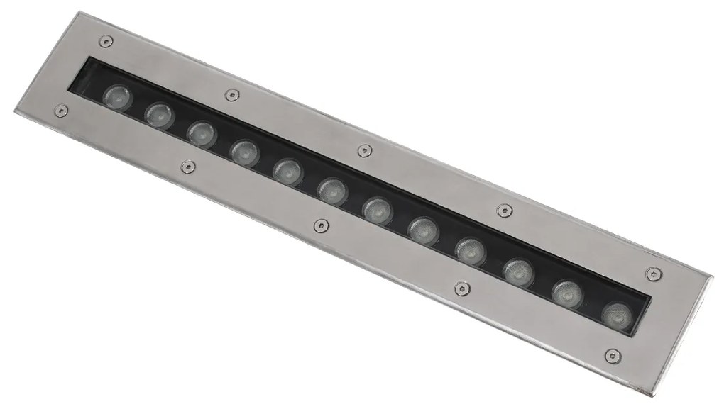 GloboStar UNDERGROUND-REMVI 90193 Χωνευτό Φωτιστικό Wall Washer Δαπέδου LED 12W 1020lm 10° DC 24V Αδιάβροχο IP68 L50 x W9 x H7.2cm RGBW DMX512 - Ανοξείδωτο Ατσάλι - 3 Years Warranty - 90193