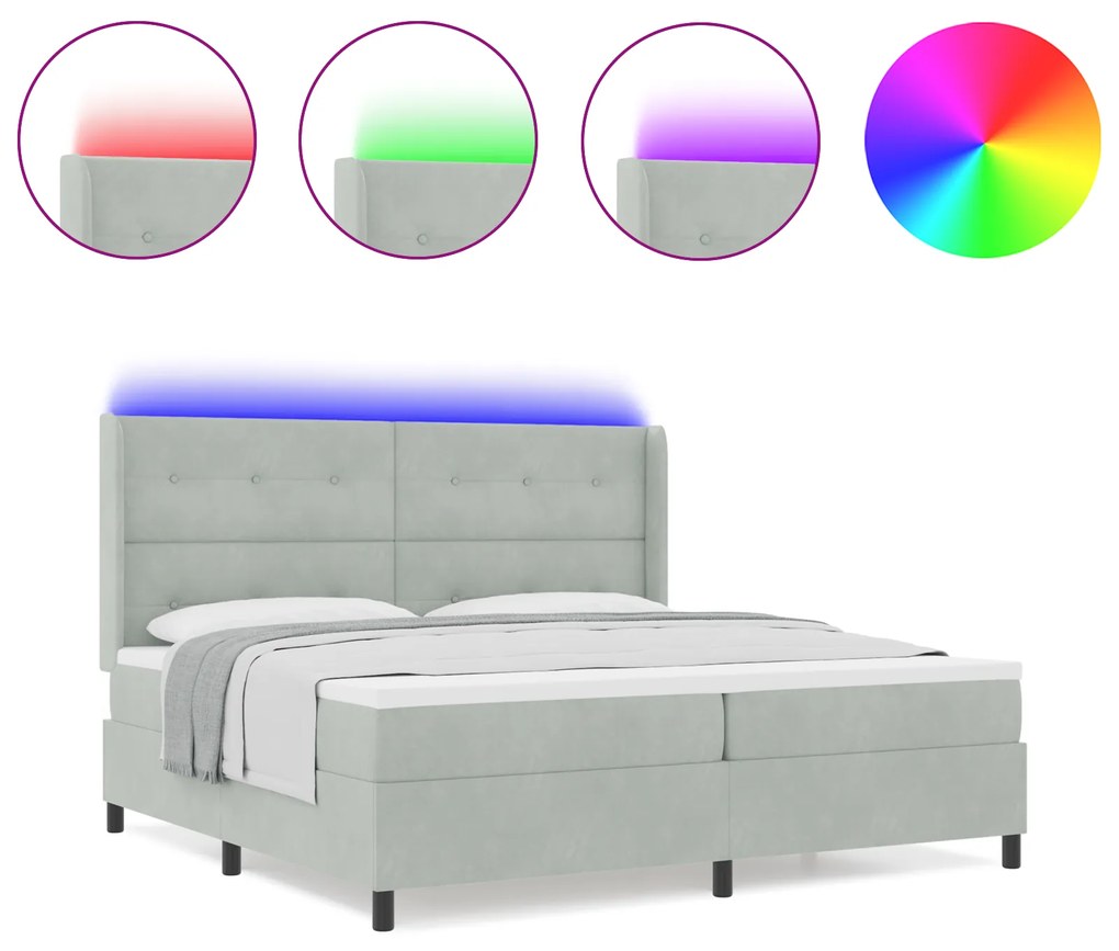 vidaXL Κρεβάτι με Στρώμα & LED Φωτισμό Γκρι 200x200 εκ Βελούδο