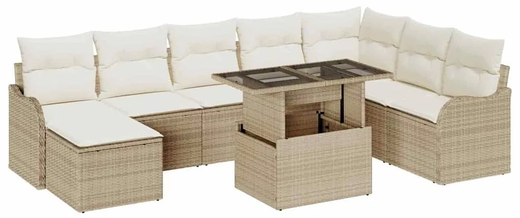 vidaXL Σετ Καναπέ Κήπου με μαξιλάρι 9 pcs Μπεζ Πολυ ράταν