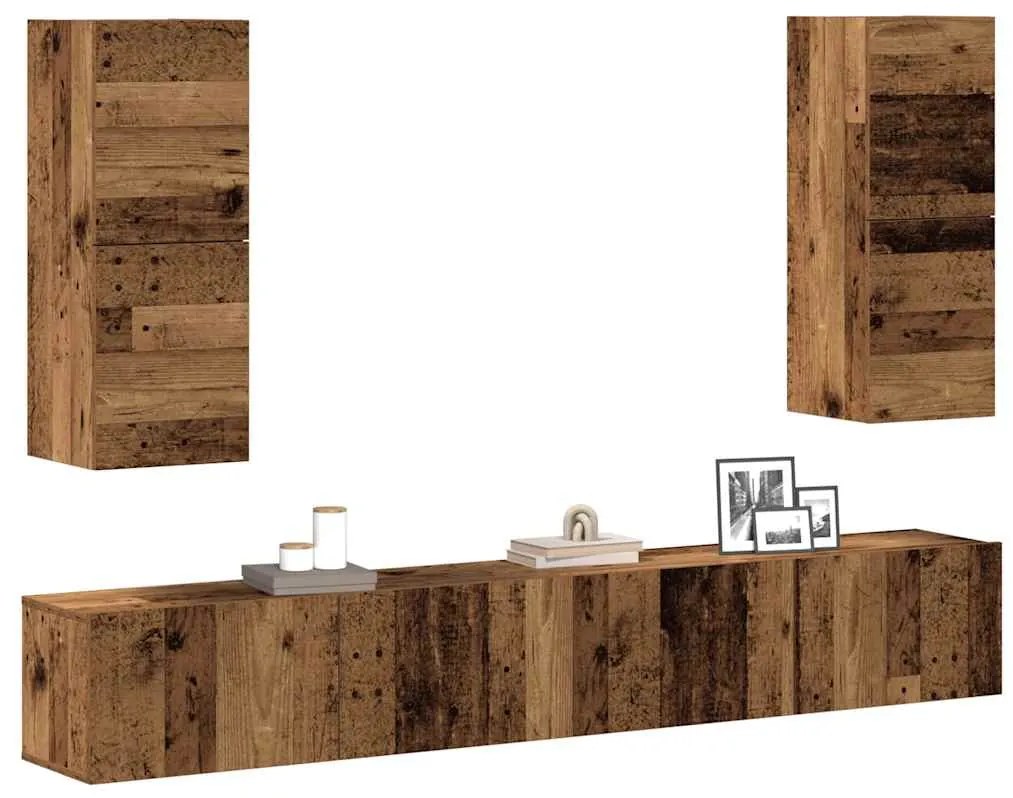 4 τεμαχίων σετ ντουλαπιών τηλεόρασης με επίτοιχο παλιό ξύλο