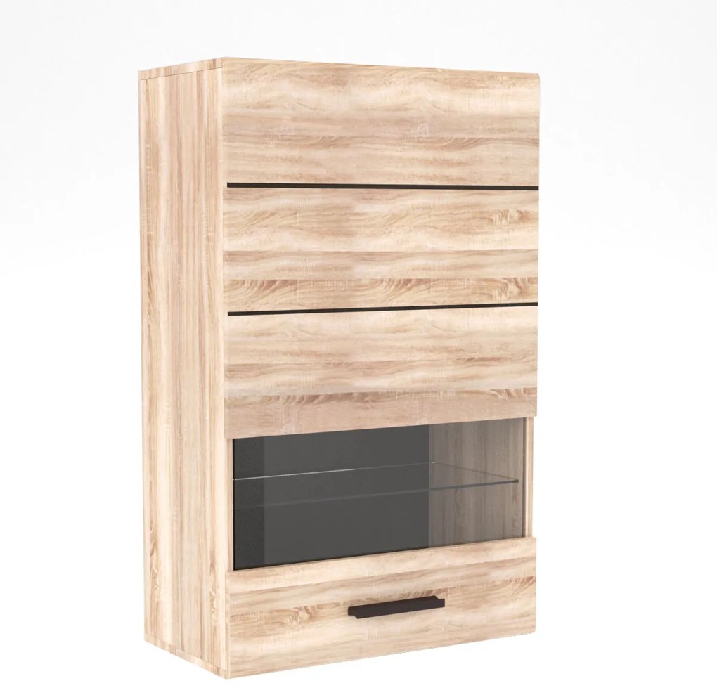 Βιτρίνα Solo Μονόφυλλη 65x35x109 Sonoma με λεπτομέρειες Wenge και MDF Καμπυλωτό τελείωμα TO-SOLO21W