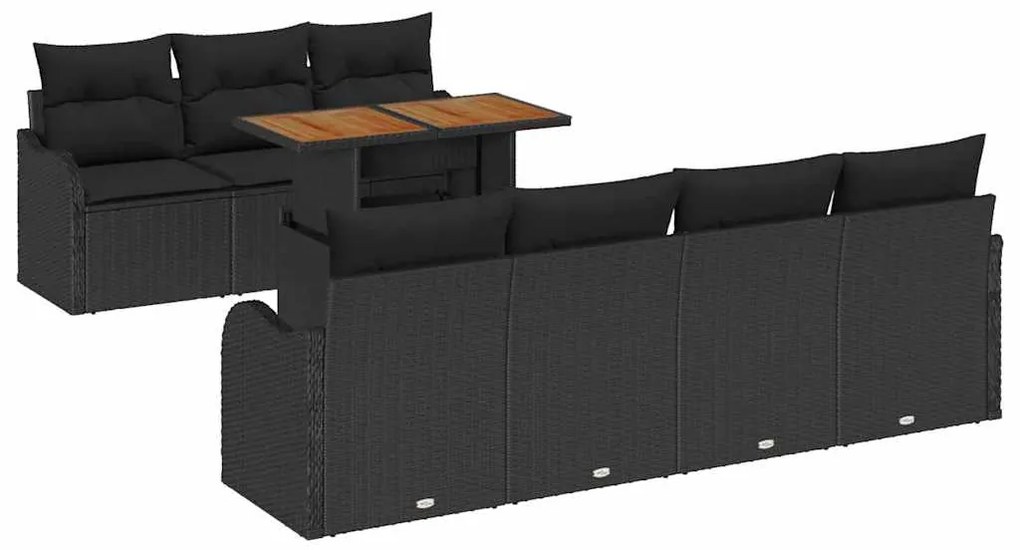 vidaXL Σετ Καναπέ Κήπου με μαξιλάρι 8 pcs Μαύρο 100 x 55 x 73 εκ