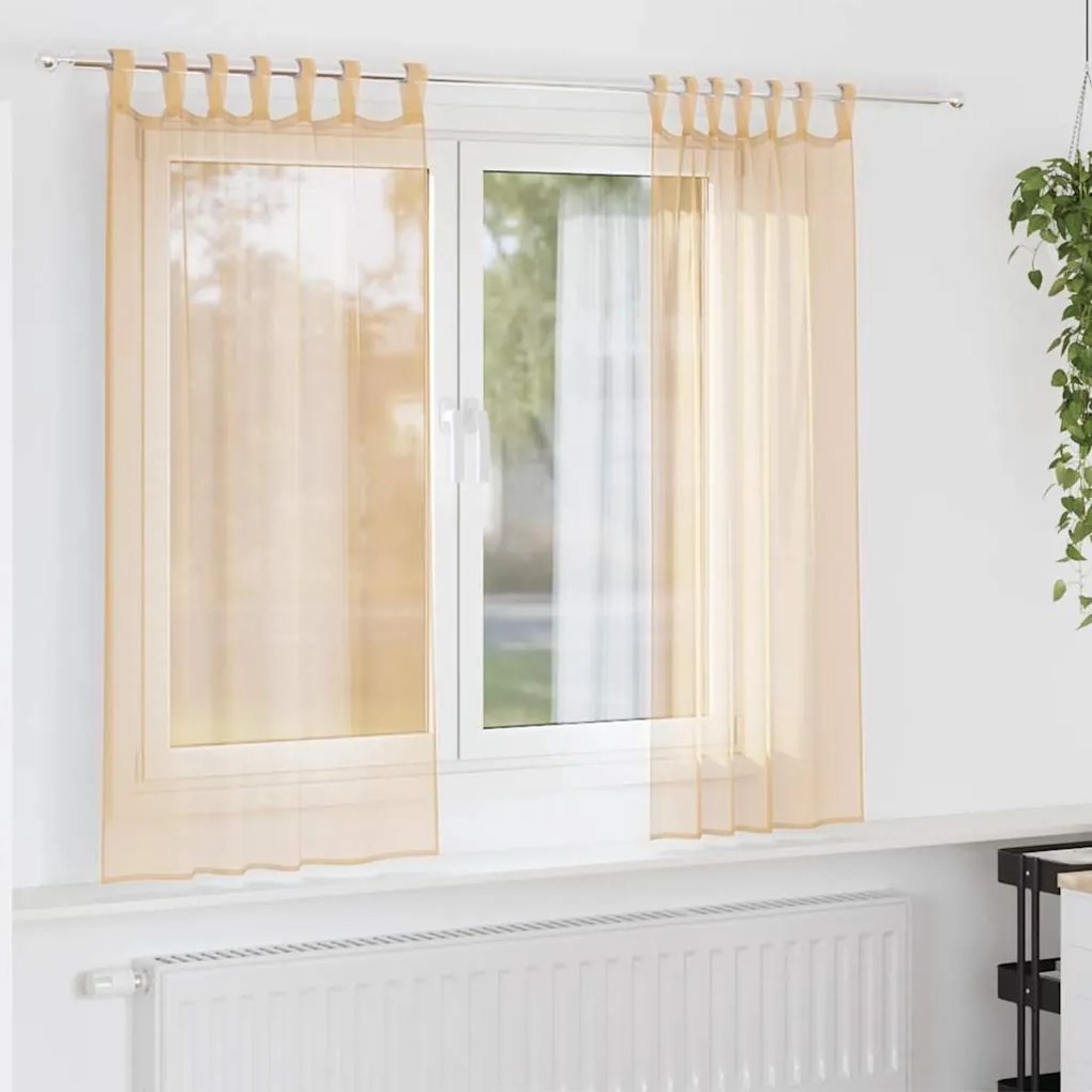 vidaXL Κουρτίνες Voile με βρόχους 2 τεμάχια Άμμος 140x140 cm