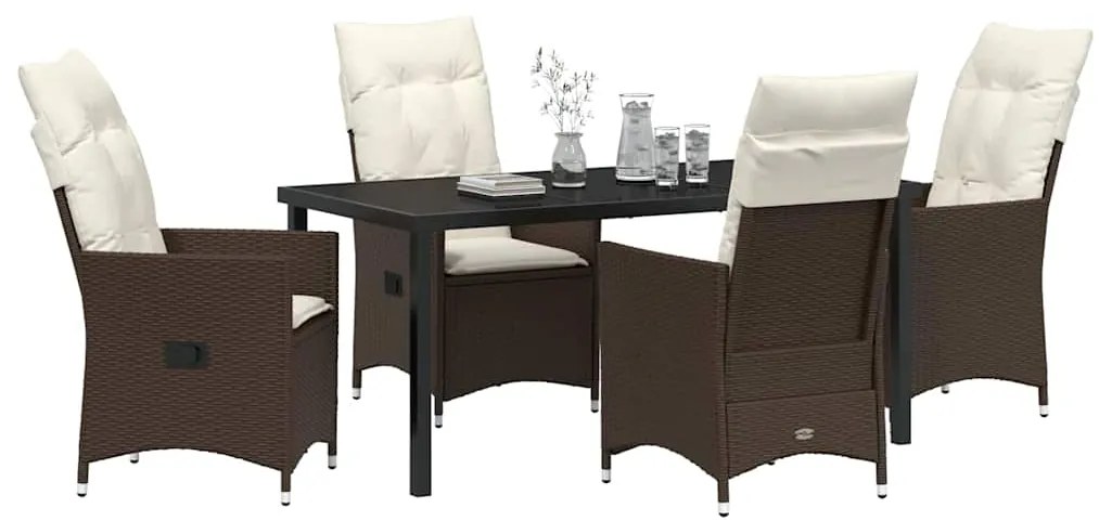 vidaXL Σέτ φαγητού για κήπο με μαξιλάρι 5 pcs Καφέ συνθετικό ρατάν