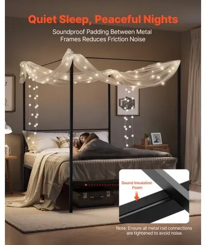VEVOR Queen Size Canopy Bed Frame Metal Canopy Bed with Four Posters Black