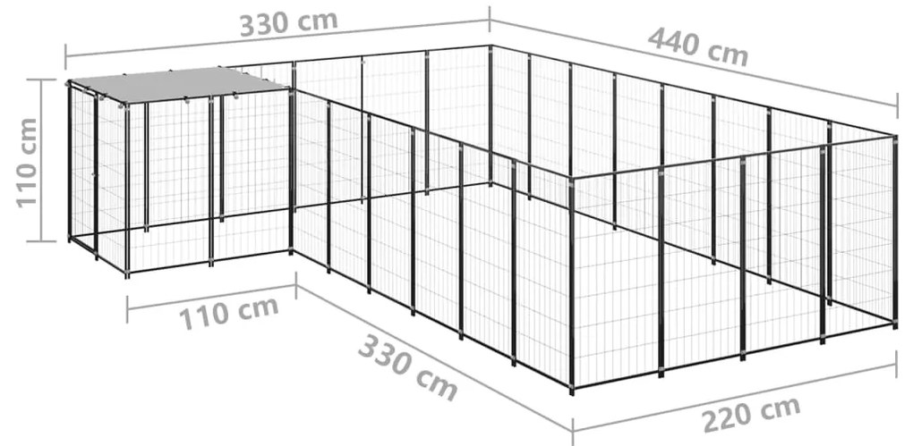 vidaXL Σπιτάκι Σκύλου Μαύρο 10,89 μ² Ατσάλινο