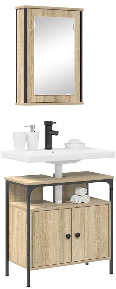 vidaXL Σετ Επίπλων Μπάνιου με ράφι 2 pcs Καφέ Επεξεργασμένο ξύλο