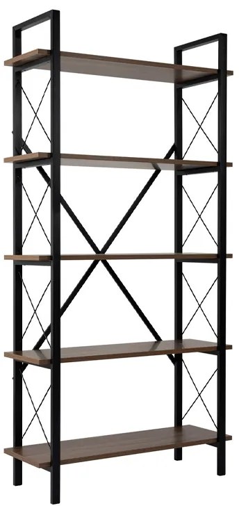 Βιβλιοθήκη Elysian Megapap χρώμα καρυδί - μαύρο 90x33,5x180εκ.