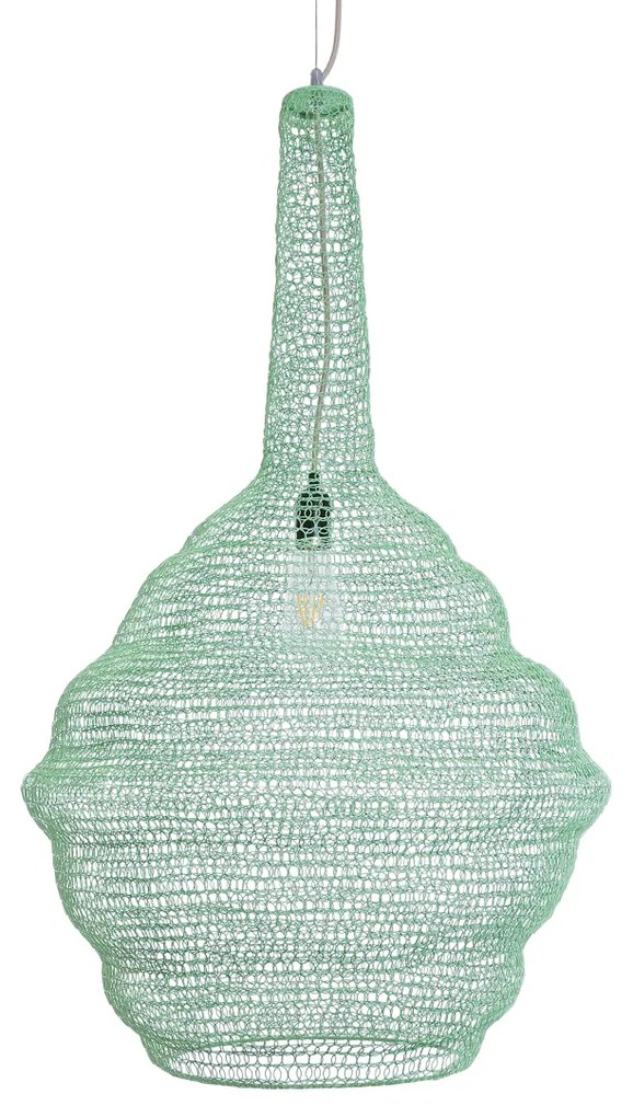 GloboStar® KENTUCKY 01885 Vintage Κρεμαστό Φωτιστικό Οροφής Μονόφωτο 1 x E27 AC220-240V IP20 - Φ60 x Υ90cm - Τιρκουάζ Μεταλλικό Πλέγμα - 5 Χρόνια Εγγύηση