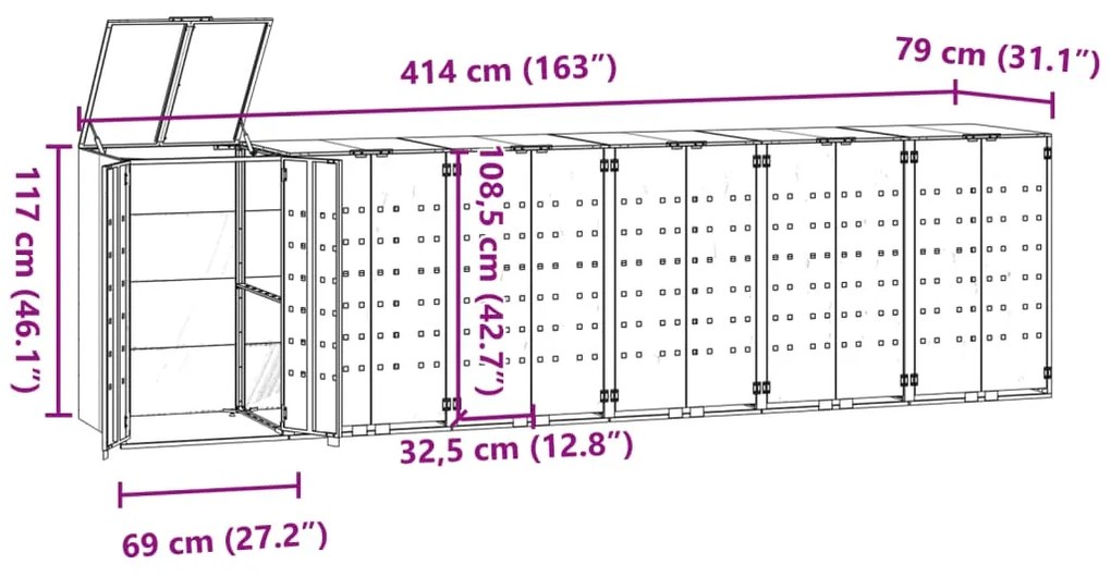 Πλαίσιο Κάδων Απορριμμάτων 6 Κάδοι Μαύρο 414x79x117 εκ. Ατσάλι - Μαύρο