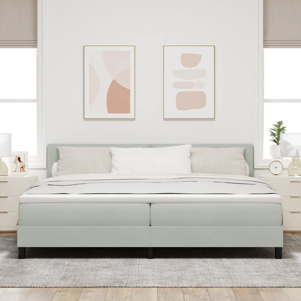 vidaXL Κρεβάτι Box Spring με Στρώμα & LED Φωτισμός Γκρι 200x200 εκ Βελούδο