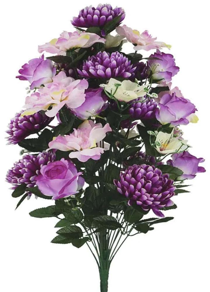 Διακοσμητικό Τεχνητό Μπουκέτο Τριαντάφυλλο-Αλστρομέρια 00-00-27415-4 69cm Green-Purple Marhome Συνθετικό Υλικό