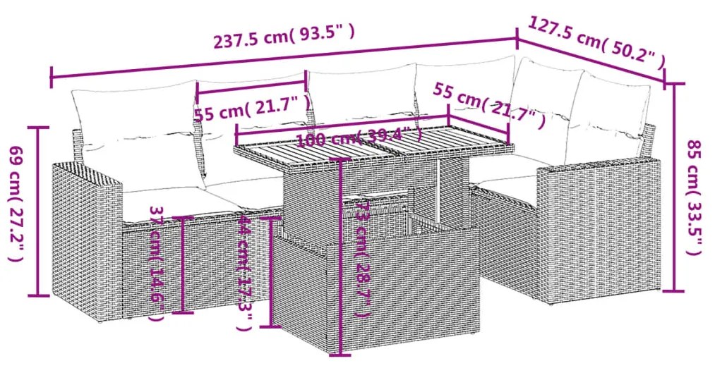 vidaXL Σετ Καναπέ Κήπου 6 τεμ. Μπεζ Συνθετικό Ρατάν με Μαξιλάρια