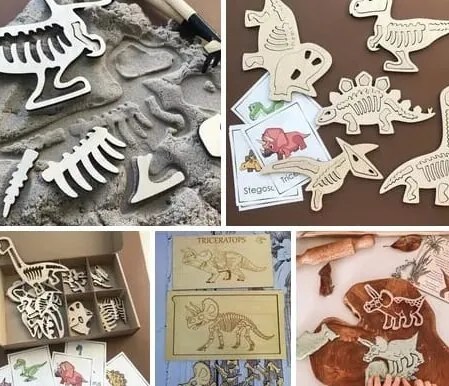 Σετ των 2 Intra απο ξύλο plywood 3mm-4mm πάχος – Dinosaur Skeleton Puzzle Play Set File 15x15 cm INTRAVECTRY-MY555559