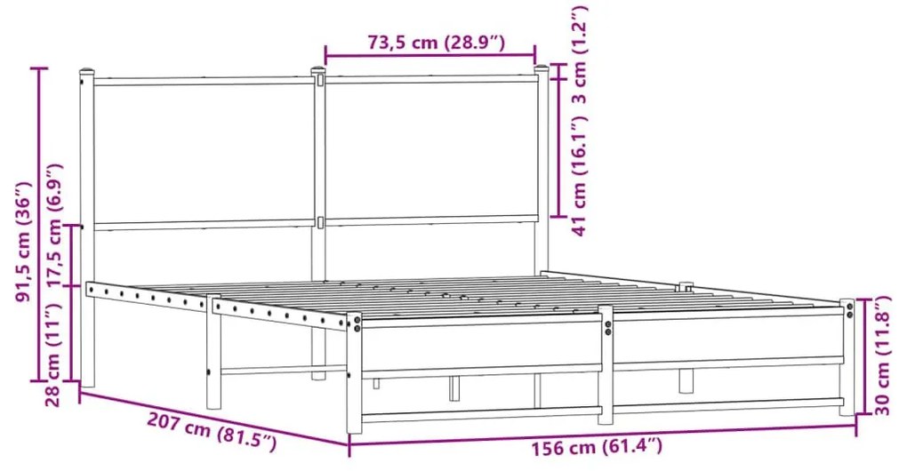 Σκελετός Κρεβ. Χωρίς Στρώμα Καφέ Δρυς 150x200 εκ. Μεταλλικό - Καφέ