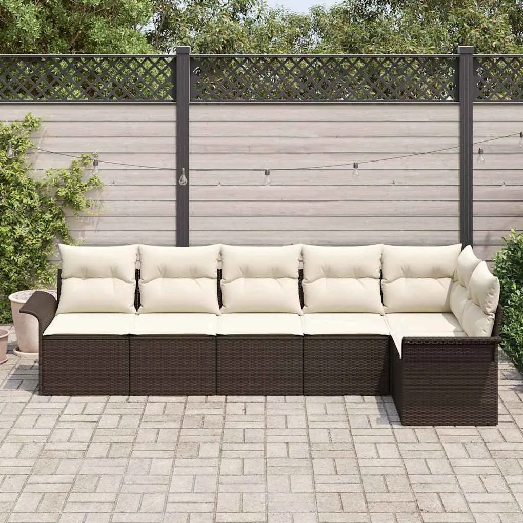 vidaXL Σετ Καναπέ Κήπου με μαξιλάρι 6 pcs Καφέ Πολυ ράταν