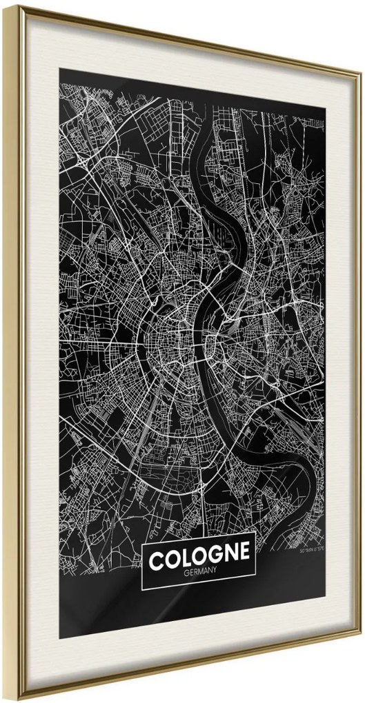 Αφίσα - City Map: Cologne (Dark) - 20x30 - Χρυσό - Με πασπαρτού