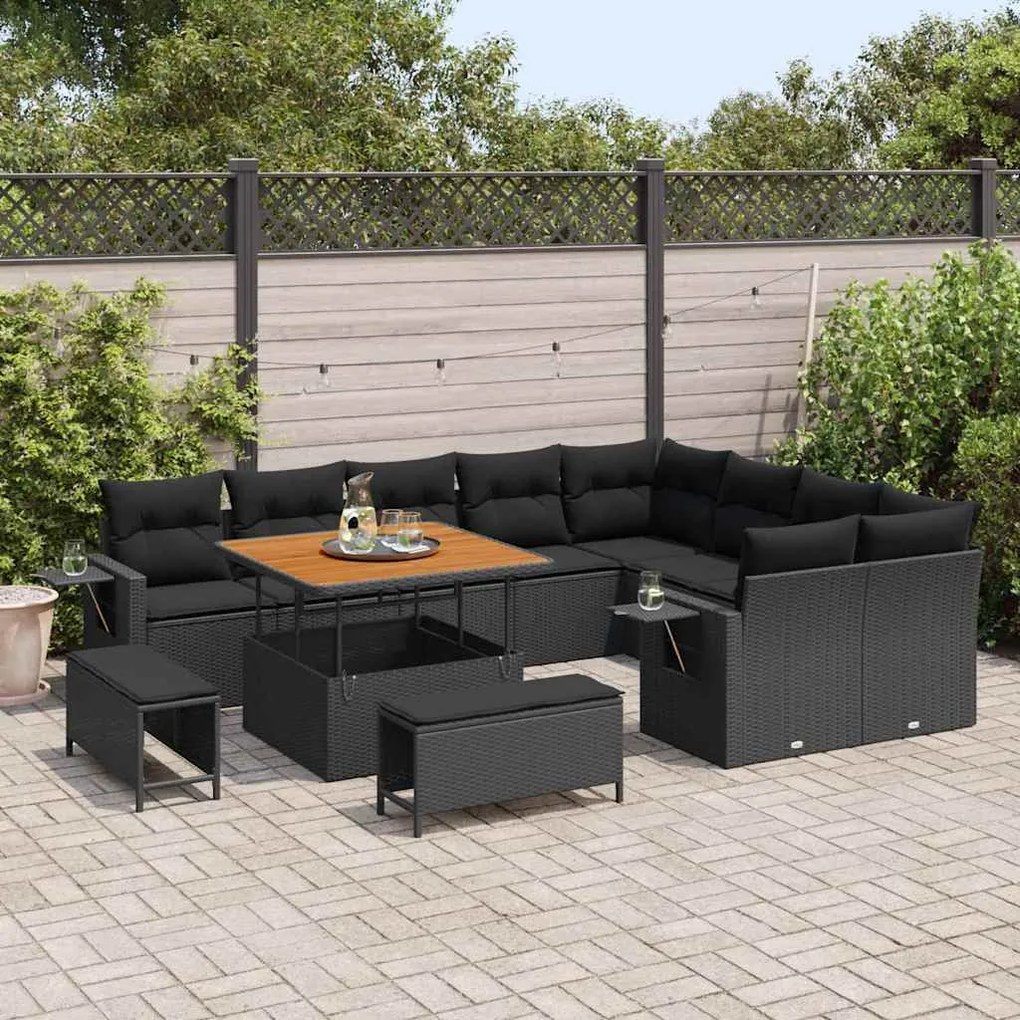 vidaXL Σετ Καναπέ Κήπου 12 pcs Μαύρο συνθετικό ρατάν
