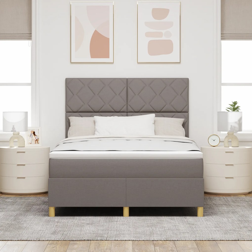 vidaXL Κρεβάτι Box Spring με Στρώμα & LED Καφέ 140x190 εκ. Ύφασμα