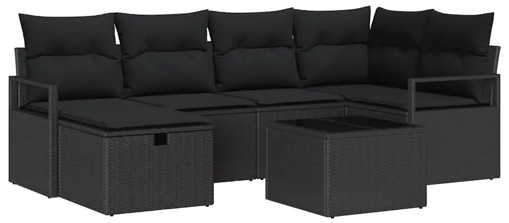 vidaXL Σετ Καναπέ Κήπου με μαξιλάρι 7 pcs Μαύρο Πολυ ράταν