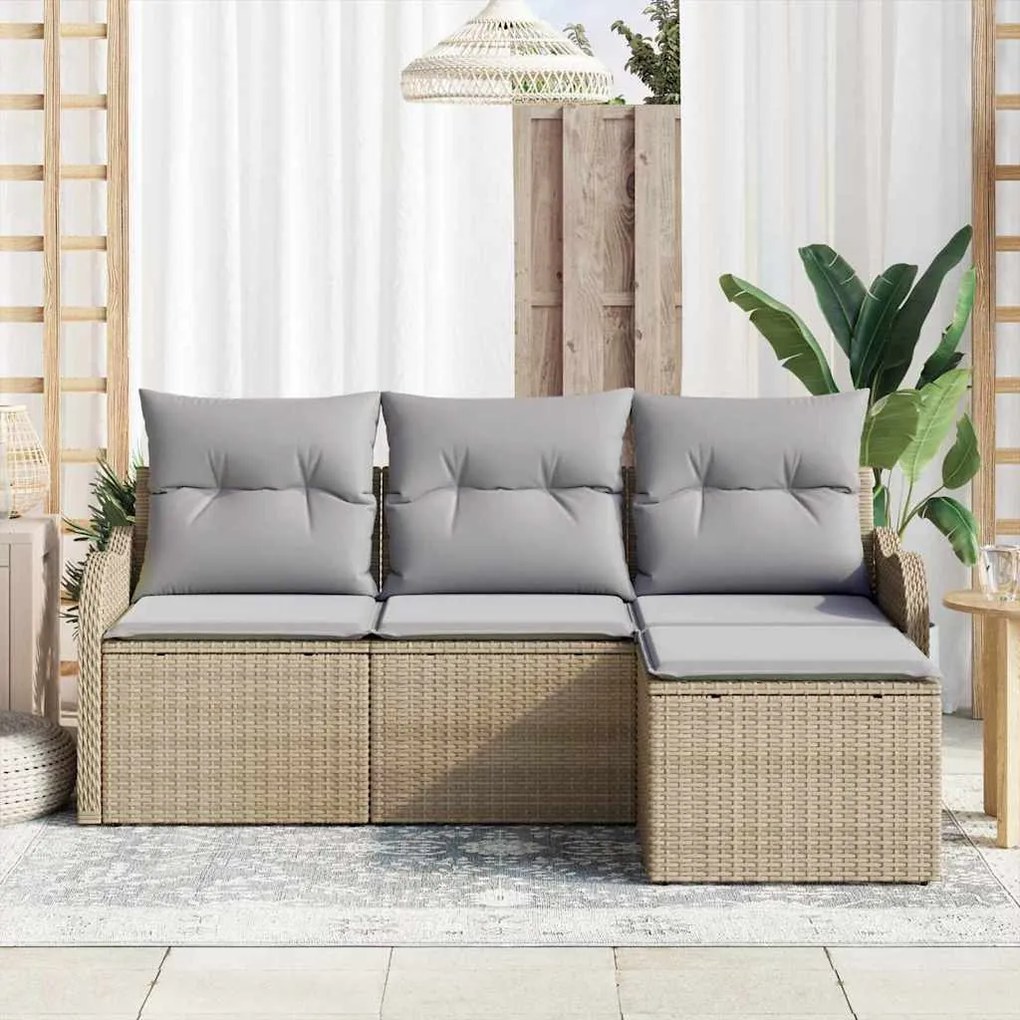 vidaXL Σετ Καναπέ Κήπου με μαξιλάρι 4 pcs Μπεζ Πολυ ράταν