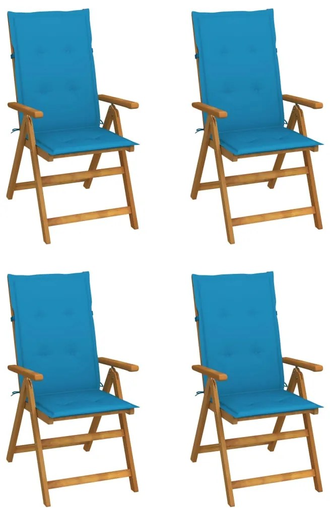 vidaXL Καρέκλες Κήπου Ανακλινόμενες 4 τεμ. Ξύλο Ακακίας με Μαξιλάρια