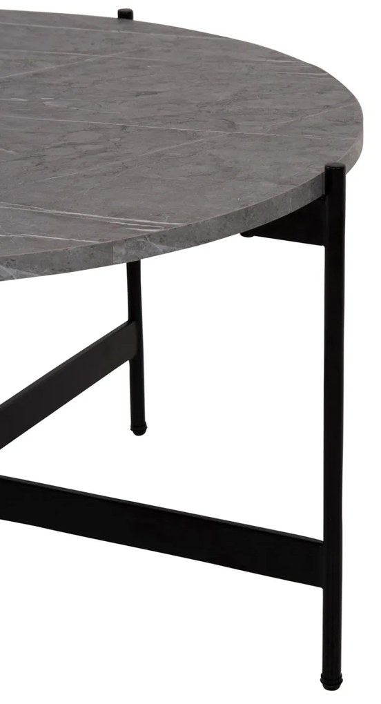 Τραπεζάκι σαλονιού C9588.02 MDF Γκρί Μάρμαρο και Μαύρη Μεταλλική Βάση Φ80x45Υεκ. 80x80x45 εκ.