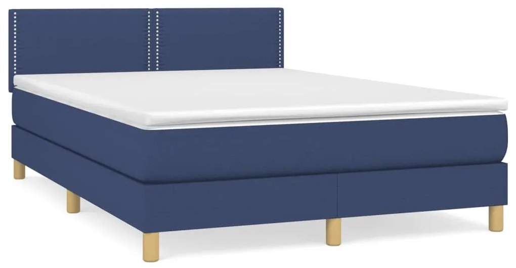 Κρεβάτι Boxspring με Στρώμα Μπλε 140x200 εκ. Υφασμάτινο - Μπλε