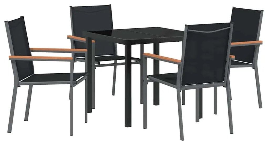 vidaXL Σέτ φαγητού για κήπο 5 pcs Μαύρο Textilene και ατσάλι