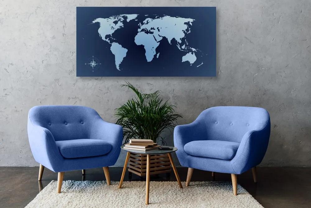 Εικόνα στον παγκόσμιο χάρτη φελλού σε αποχρώσεις του μπλε - 100x50