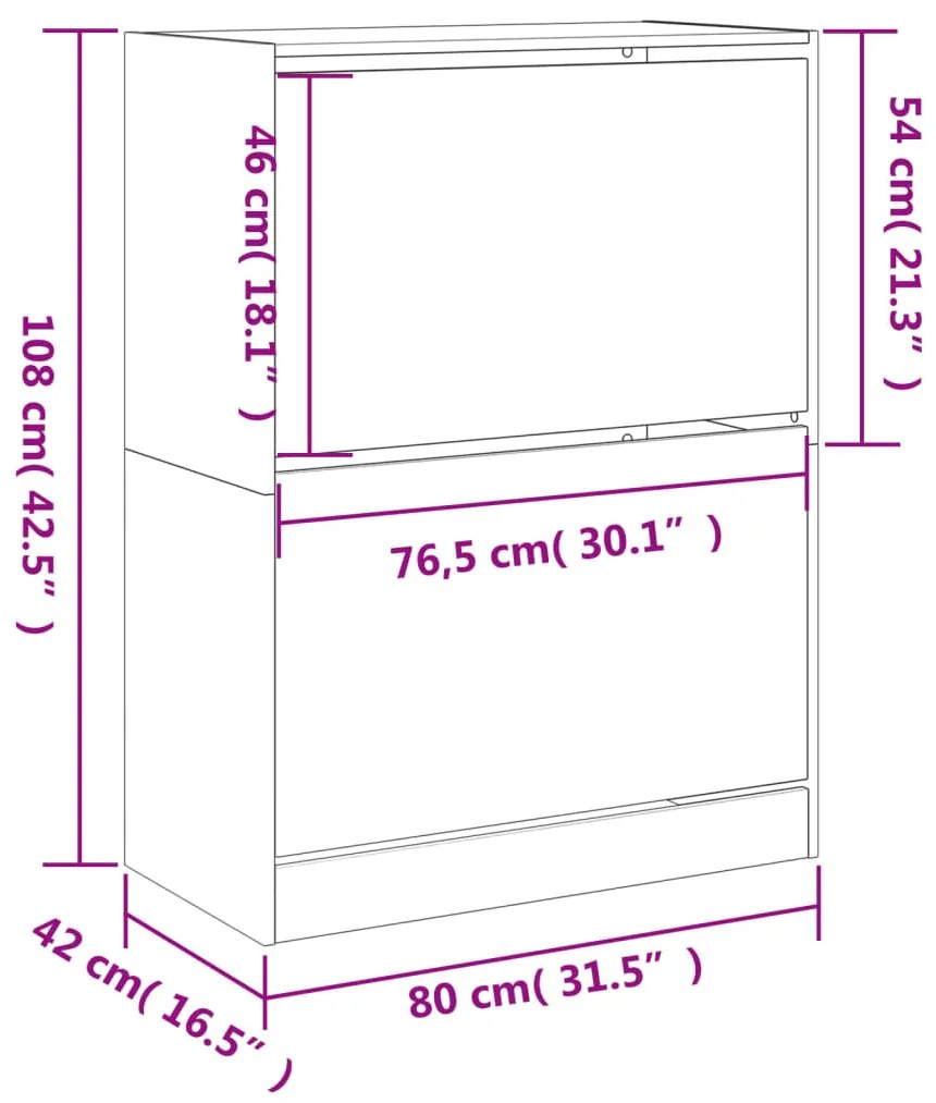 Παπουτσοθήκη με 2 Ανακλ. Συρτάρια Sonoma Δρυς 80x42x108 εκ. - Καφέ