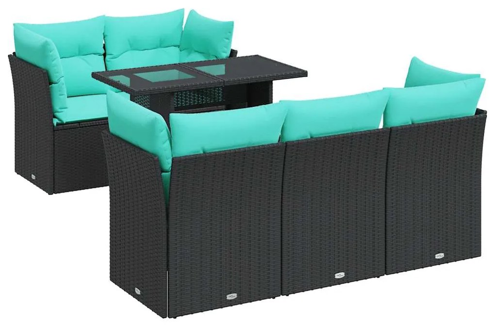 vidaXL Καναπές Κήπου 6 Τεμαχίων Μαύρο Συνθετικό Ρατάν Μαξιλάρια Ακακία