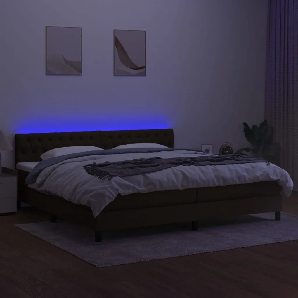 vidaXL Κρεβάτι Boxspring με Στρώμα &amp; LED Σκ.Καφέ 200x200 εκ Υφασμάτινο