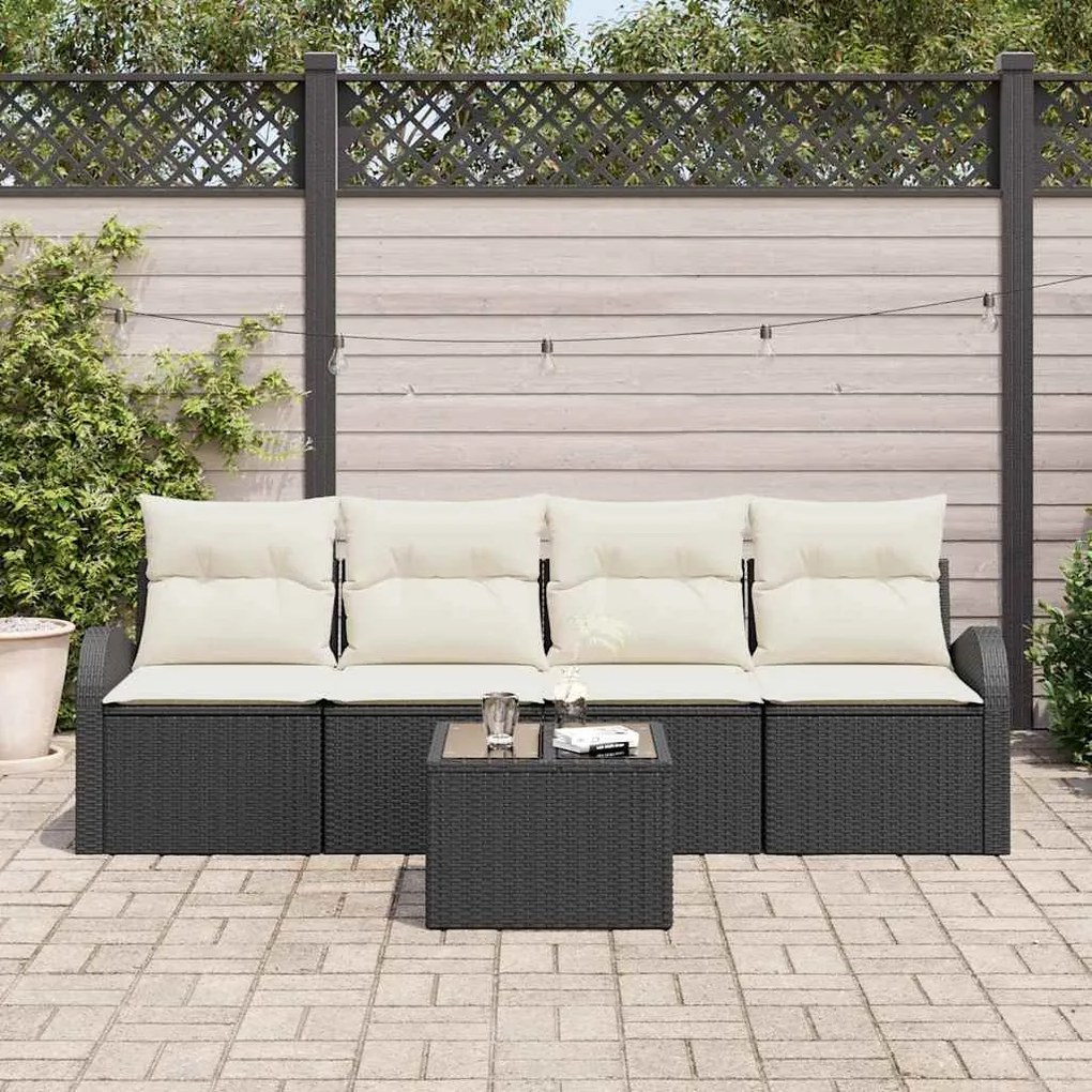 vidaXL Σετ Καναπέ Κήπου 5 pcs Μαύρο 55 x 55 x 37 εκ Πολυ ράταν