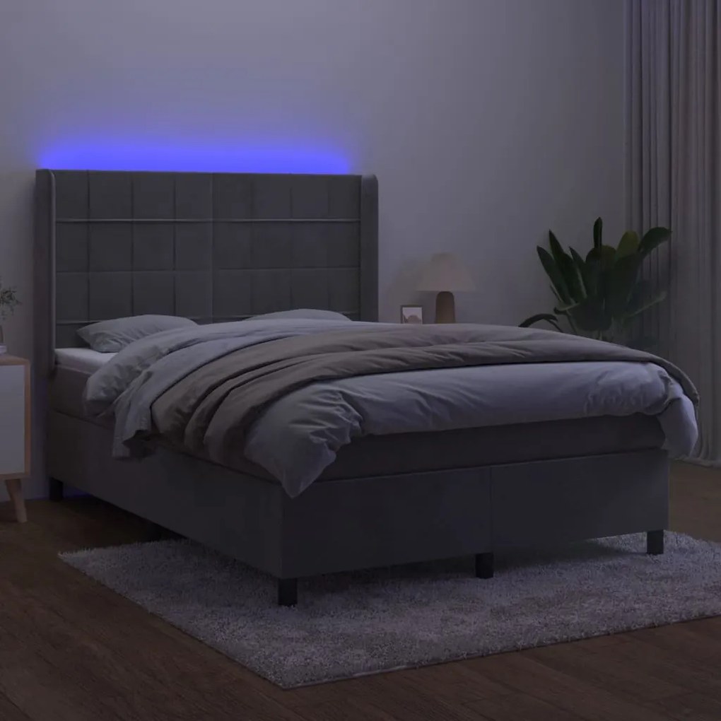 ΚΡΕΒΑΤΙ BOXSPRING ΜΕ ΣΤΡΩΜΑ &amp; LED ΑΝ.ΓΚΡΙ 140X200 ΕΚ. ΒΕΛΟΥΔΙΝΟ 3139565