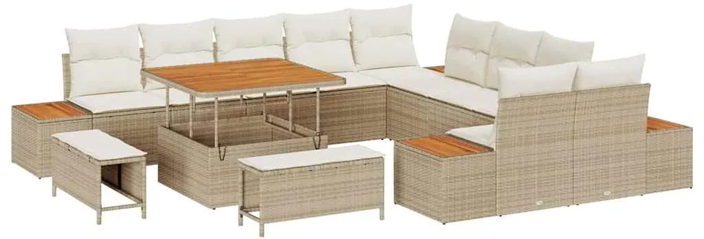 vidaXL Σετ Καναπέ Κήπου με μαξιλάρι 13 pcs Μπεζ Πολυ ράταν