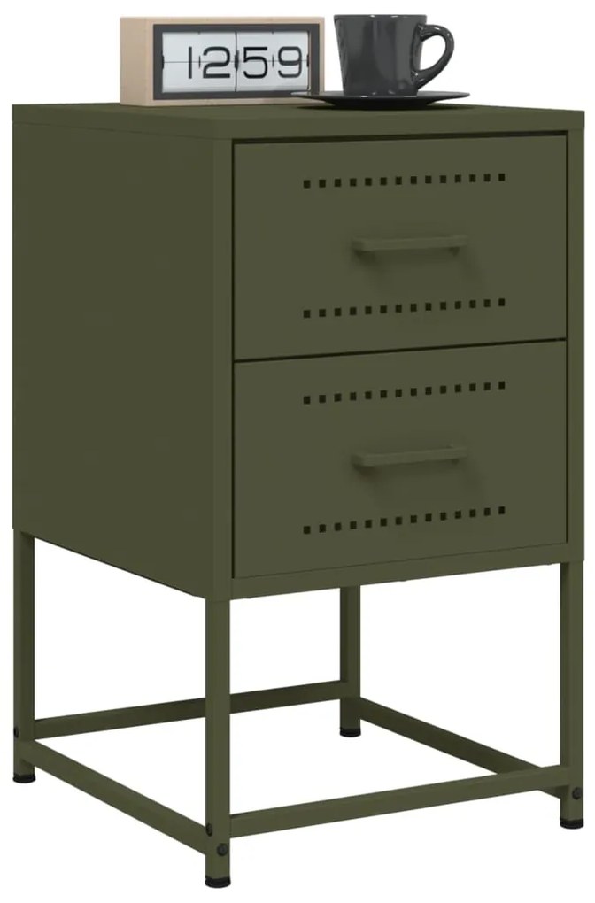vidaXL Κομοδίνα 2 τεμ. Πράσινο Λαδί 36x39x60,5 εκ. από Χάλυβα