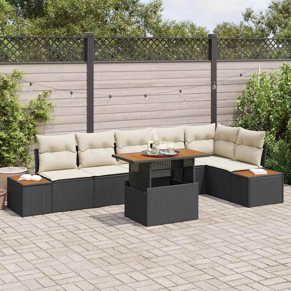 vidaXL Σέτ φαγητού για κήπο 7 pcs Μαύρο, Μπεζ 100 x 55 x 73 εκ