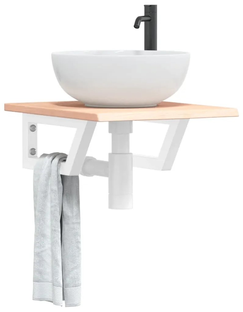 Ράφι Νιπτήρα Τοίχου από Ατσάλι / Μασίφ Ξύλο Δρυός