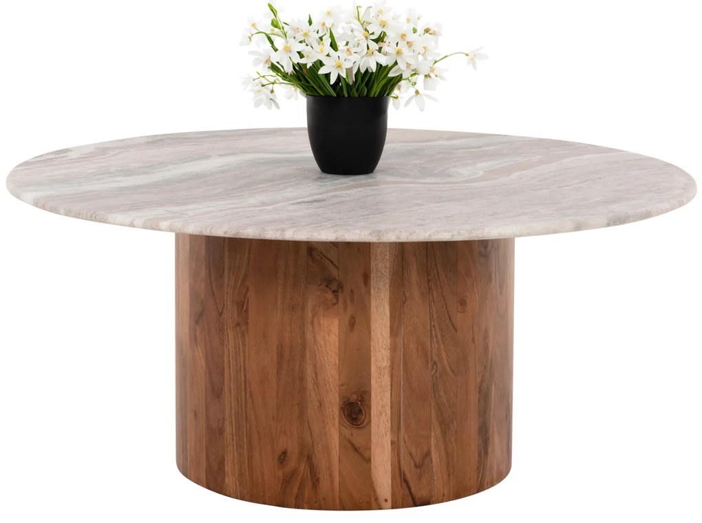 ΤΡΑΠΕΖΙ ΣΑΛΟΝΙΟΥ FORMEL HM9672 ΞΥΛΟ ΑΚΑΚΙΑΣ ΦΥΣΙΚΟ - ΛΕΥΚΟ ΜΑΡΜΑΡΟ Φ80x36Υεκ.