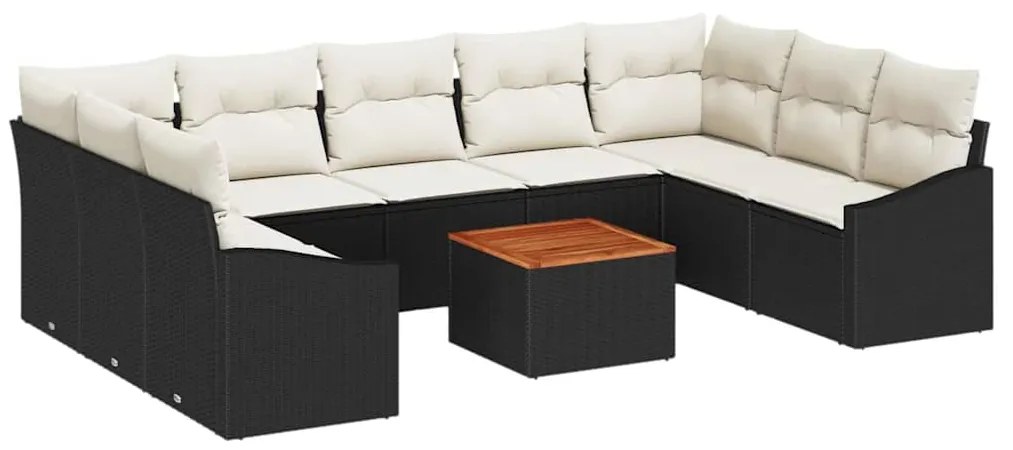 vidaXL Σετ Καναπέ Κήπου 10 pcs Μαύρο και Κρέμα συνθετικό ρατάν