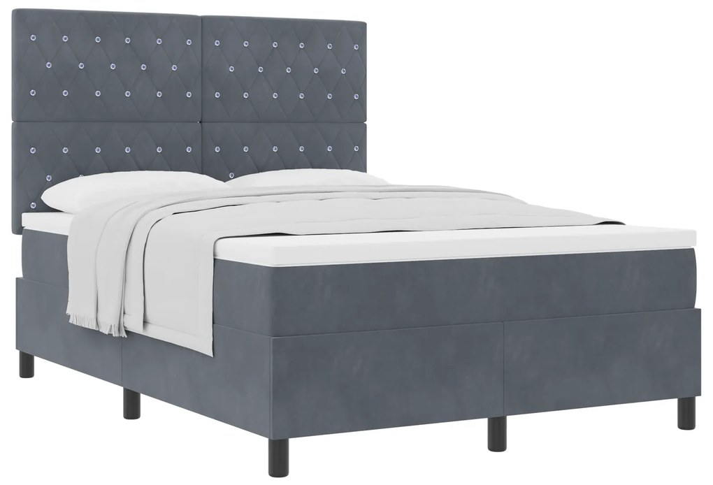 vidaXL Κρεβάτι Box Spring με στρώμα Σκούρο Γκρι 160x200 εκ. Βελούδο