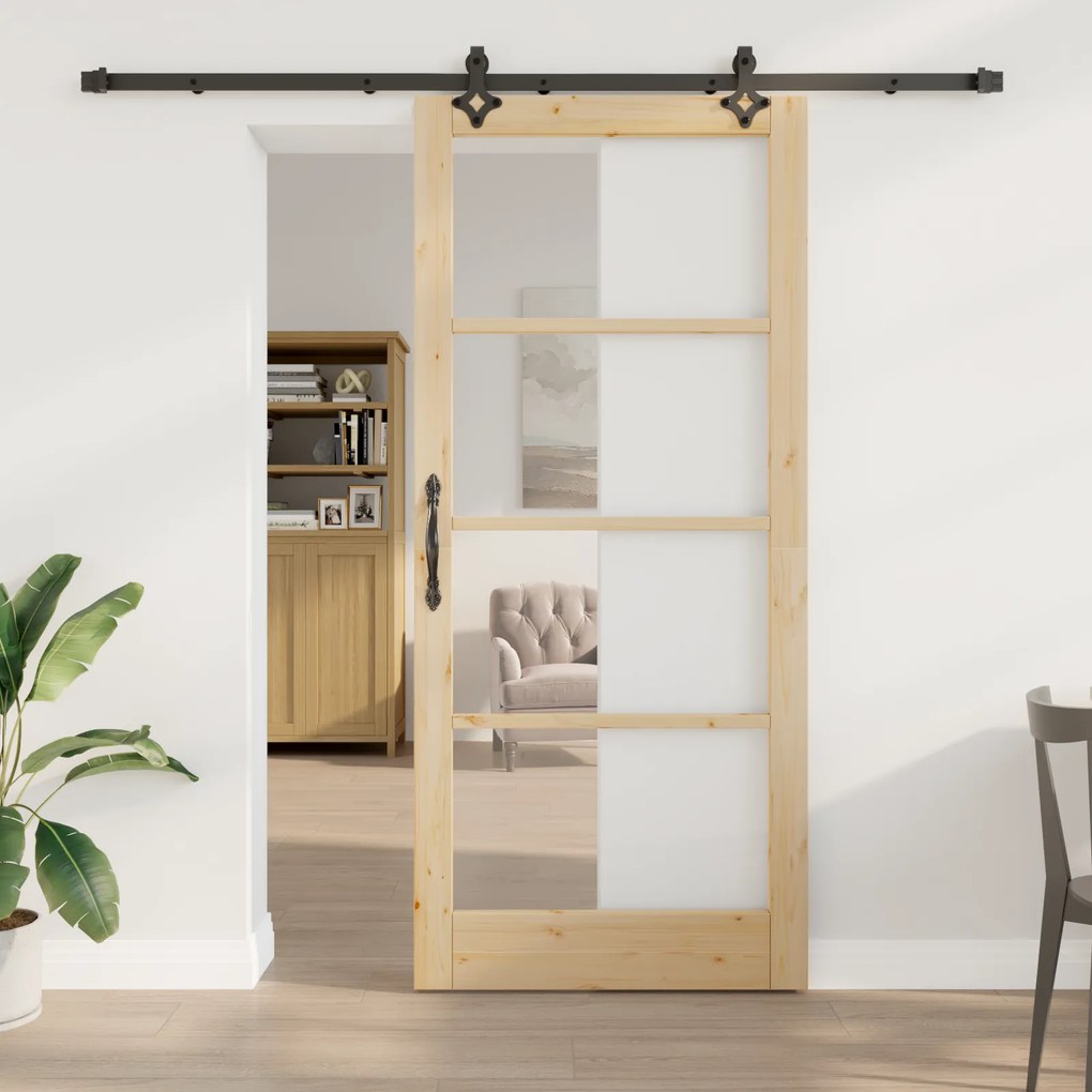 vidaXL Συρόμενη Πόρτα  με Σετ Υλικών 93x211 εκ. Μασίφ Ξύλο Πεύκου