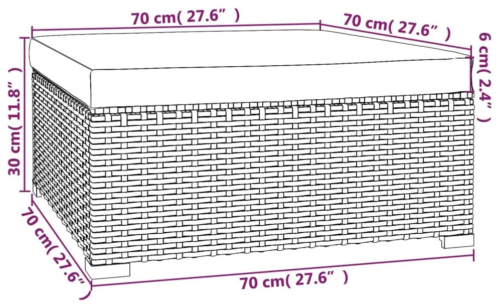 vidaXL Υποπόδιο Κήπου Μαύρο 70x70x30 εκ. Συνθετικό Ρατάν με Μαξιλάρι