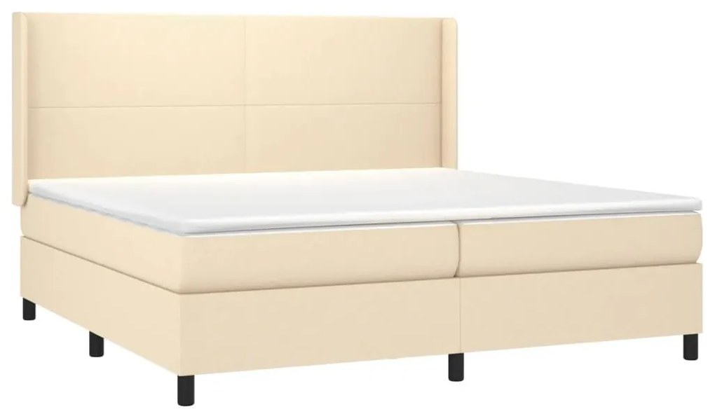 Κρεβάτι Boxspring με Στρώμα &amp; LED Κρεμ 200x200 εκ. Υφασμάτινο - Κρεμ