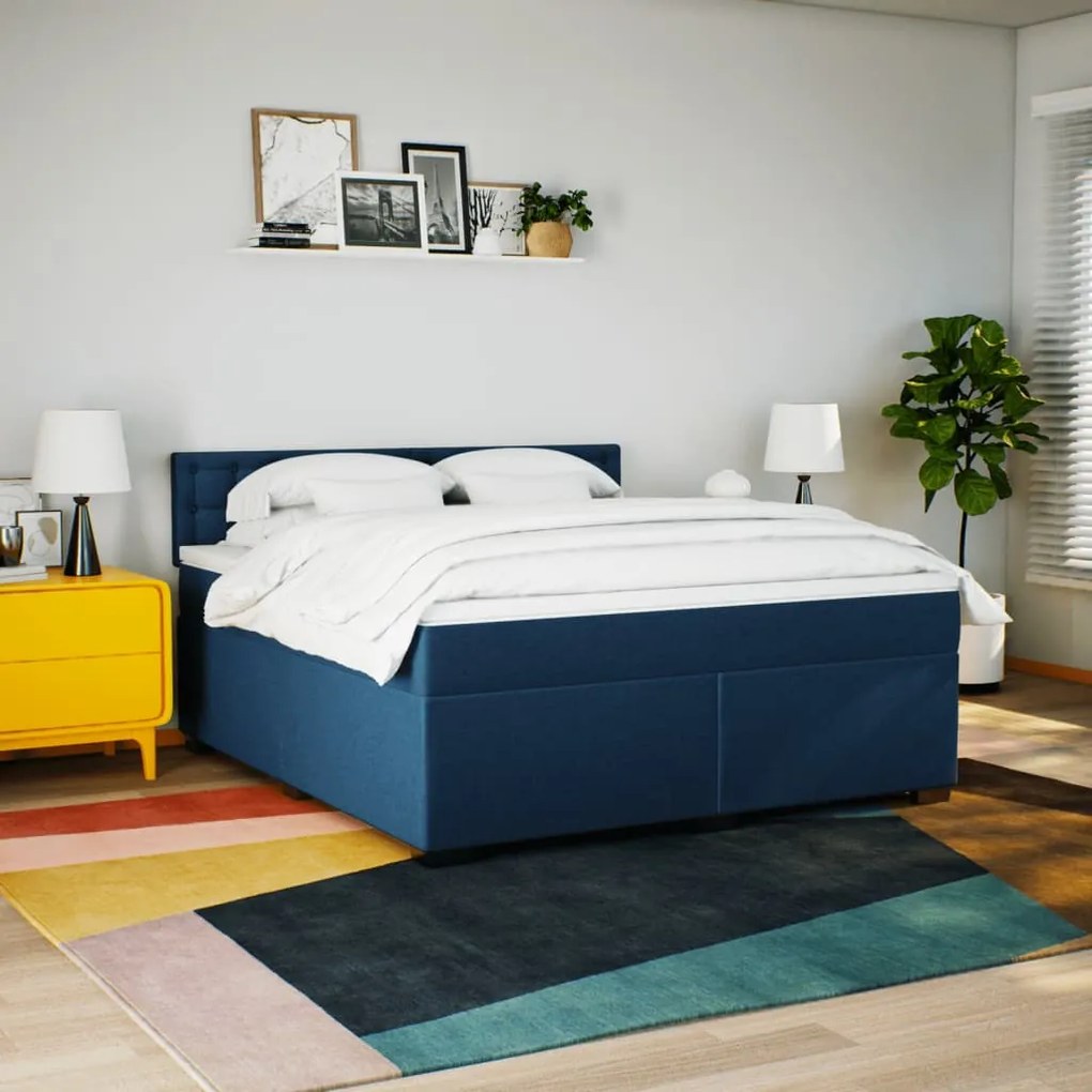 vidaXL Κρεβάτι Boxspring με Στρώμα Μπλε 180x200 εκ. Υφασμάτινο