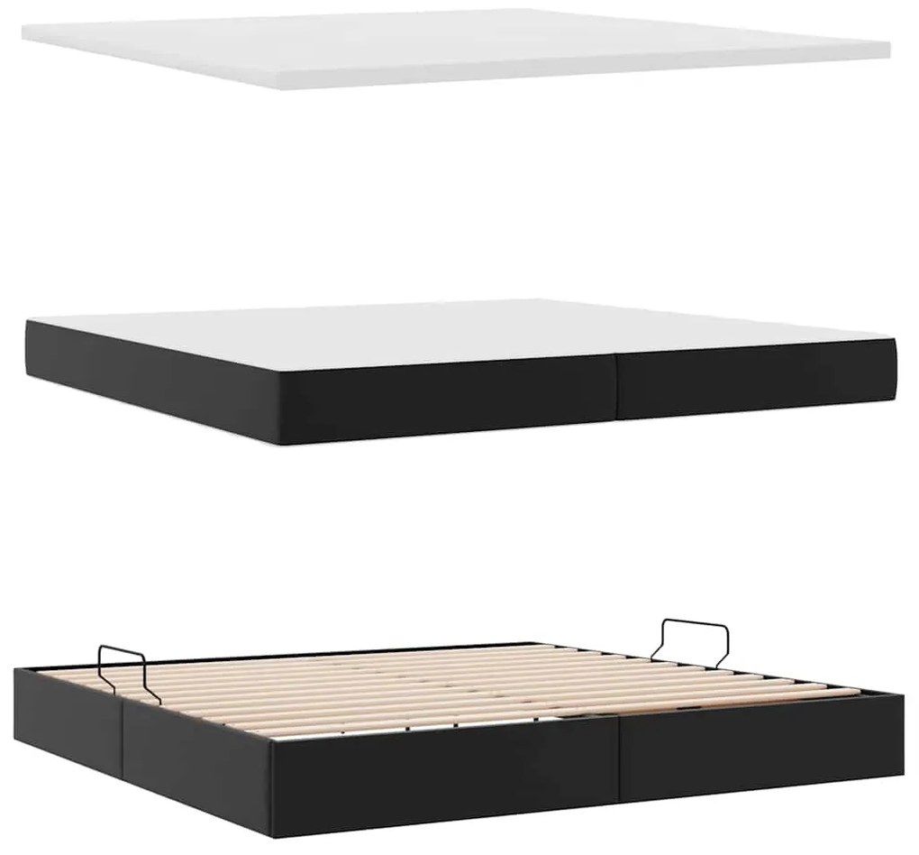 vidaXL Κρεβάτι Αποθήκης με στρώμα Μαύρο 200 x 200 cm Τεχνητό Δέρμα