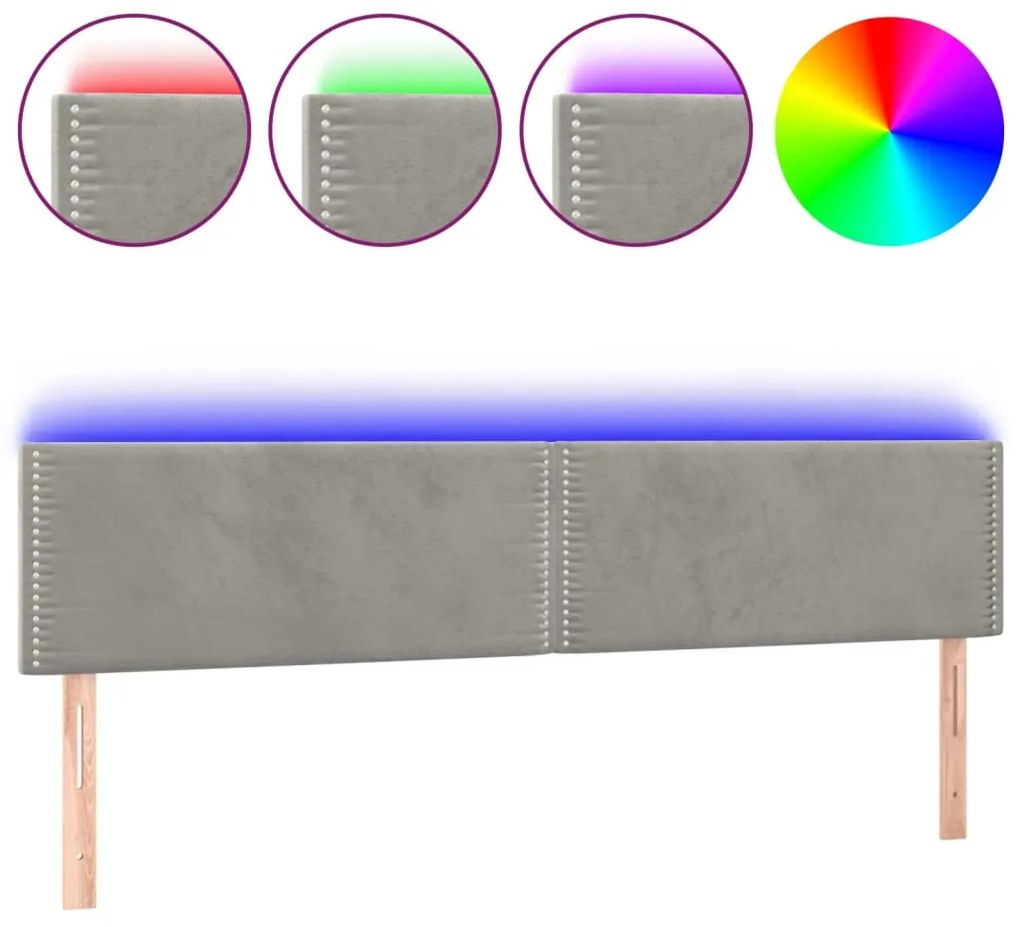 vidaXL Κεφαλάρι Κρεβατιού LED Ανοιχτό Γκρι 180x5x78/88 εκ. Βελούδινο